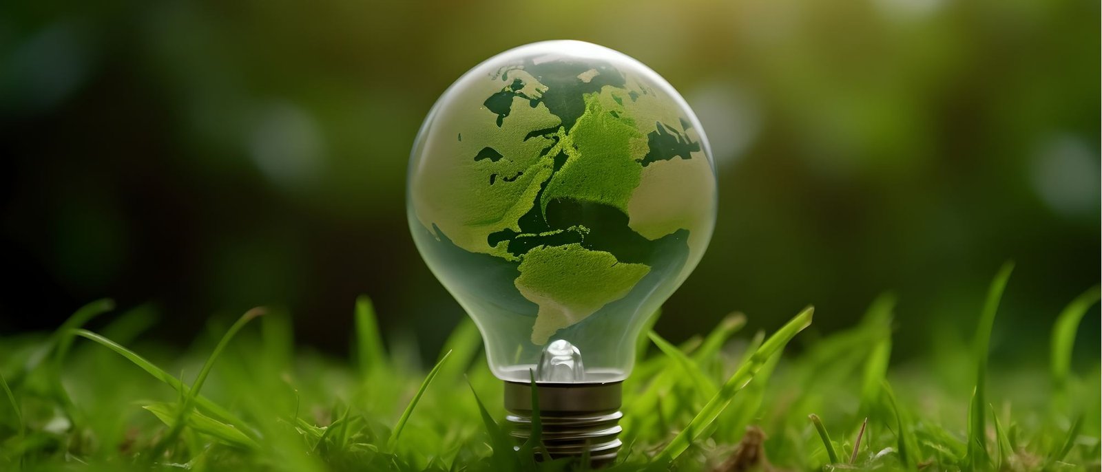A light bulb containing a globe, standing in green grass
